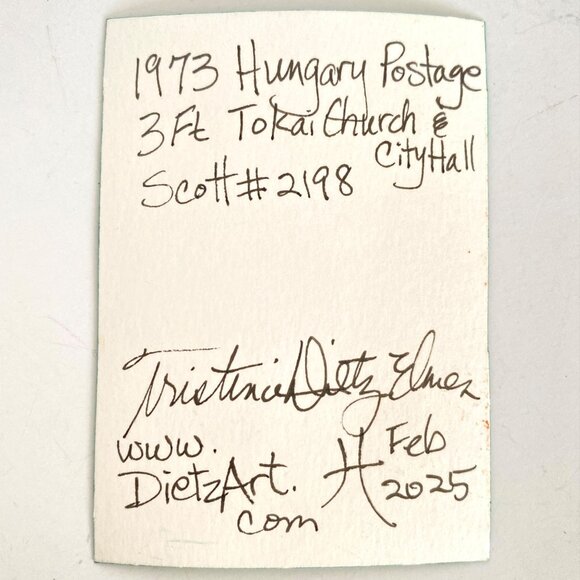 ACEO Original Mixed Media Art 1973 Hungary Tokai Church City Postage Stamp ATC - Picture 3 of 3
